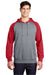 Sport-Tek ST267 Mens Shrink Resistant Fleece Hooded Sweatshirt Hoodie w/ Pouch Pocket Heather Vintage Grey/True Red Model Front