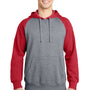 Sport-Tek Mens Shrink Resistant Fleece Hooded Sweatshirt Hoodie w/ Pouch Pocket - Heather Vintage Grey/True Red