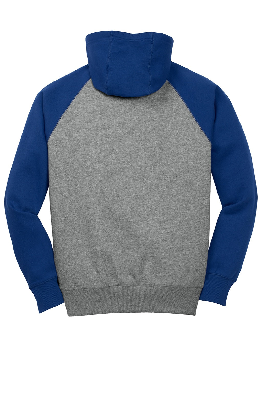 Sport-Tek ST267 Mens Shrink Resistant Fleece Hooded Sweatshirt Hoodie w/ Pouch Pocket Heather Vintage Grey/True Royal Blue Flat Back