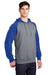 Sport-Tek ST267 Mens Shrink Resistant Fleece Hooded Sweatshirt Hoodie w/ Pouch Pocket Heather Vintage Grey/True Royal Blue Model 3q