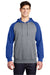 Sport-Tek ST267 Mens Shrink Resistant Fleece Hooded Sweatshirt Hoodie w/ Pouch Pocket Heather Vintage Grey/True Royal Blue Model Front