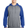 Sport-Tek Mens Shrink Resistant Fleece Hooded Sweatshirt Hoodie w/ Pouch Pocket - Heather Vintage Grey/True Royal Blue