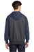 Sport-Tek ST269 Mens Shrink Resistant Fleece Full Zip Hooded Sweatshirt Hoodie w/ Pockets Heather Graphite Grey/True Navy Blue Model Back