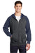 Sport-Tek ST269 Mens Shrink Resistant Fleece Full Zip Hooded Sweatshirt Hoodie w/ Pockets Heather Graphite Grey/True Navy Blue Model Front