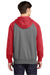 Sport-Tek ST269 Mens Shrink Resistant Fleece Full Zip Hooded Sweatshirt Hoodie w/ Pockets Heather Vintage Grey/True Red Model Back