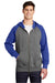 Sport-Tek ST269 Mens Shrink Resistant Fleece Full Zip Hooded Sweatshirt Hoodie w/ Pockets Heather Vintage Grey/True Royal Blue Model Front