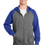 Sport-Tek Mens Shrink Resistant Fleece Full Zip Hooded Sweatshirt Hoodie w/ Pockets - Heather Vintage Grey/True Royal Blue - Closeout