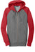Sport-Tek ST269 Mens Shrink Resistant Fleece Full Zip Hooded Sweatshirt Hoodie w/ Pockets Heather Vintage Grey/True Red Flat Front