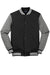 Sport-Tek ST270 Mens Snap Down Fleece Letterman Jacket Black/Heather Vintage Grey/White Flat Front