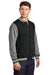 Sport-Tek ST270 Mens Snap Down Fleece Letterman Jacket Black/Heather Vintage Grey/White Model 3q