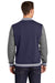 Sport-Tek ST270 Mens Snap Down Fleece Letterman Jacket True Navy Blue/Heather Vintage Grey/White Model Back