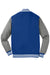 Sport-Tek ST270 Mens Snap Down Fleece Letterman Jacket True Royal Blue/Heather Vintage Grey/White Flat Back