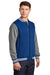 Sport-Tek ST270 Mens Snap Down Fleece Letterman Jacket True Royal Blue/Heather Vintage Grey/White Model 3q