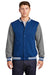 Sport-Tek ST270 Mens Snap Down Fleece Letterman Jacket True Royal Blue/Heather Vintage Grey/White Model Front