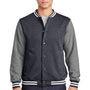 Sport-Tek Mens Snap Down Fleece Letterman Jacket - Heather Graphite Grey/Heather Vintage Grey/White