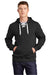 Sport-Tek ST271 Mens Lace Up Fleece Hooded Sweatshirt Hoodie w/ Pouch Pocket Black Model Front