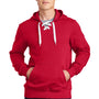 Sport-Tek Mens Lace Up Fleece Hooded Sweatshirt Hoodie w/ Pouch Pocket - Deep Red