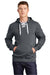 Sport-Tek ST271 Mens Lace Up Fleece Hooded Sweatshirt Hoodie w/ Pouch Pocket Heather Graphite Grey Model Front