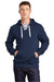Sport-Tek ST271 Mens Lace Up Fleece Hooded Sweatshirt Hoodie w/ Pouch Pocket True Navy Blue Model Front