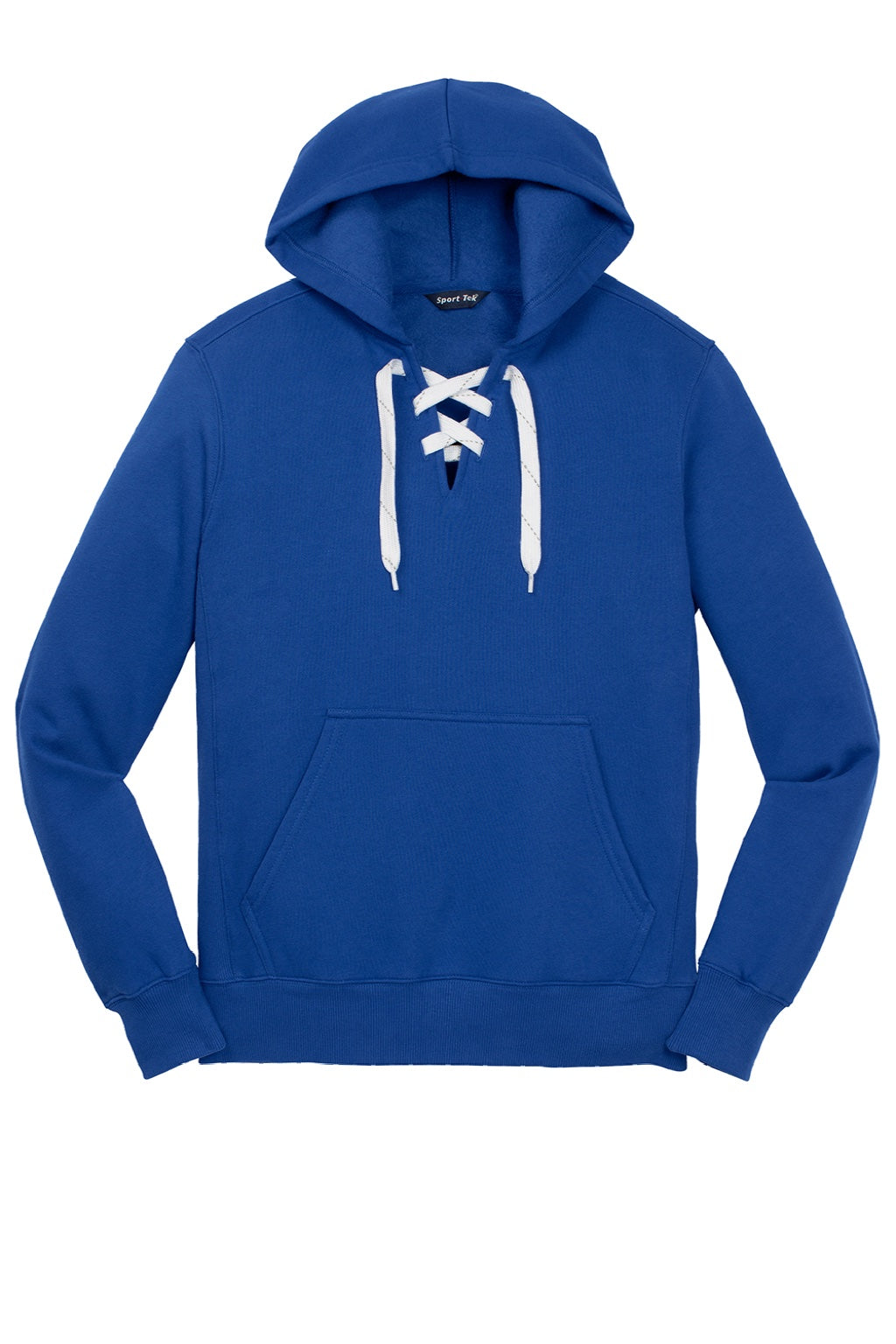 Sport-Tek ST271 Mens Lace Up Fleece Hooded Sweatshirt Hoodie w/ Pouch Pocket True Royal Blue Flat Front