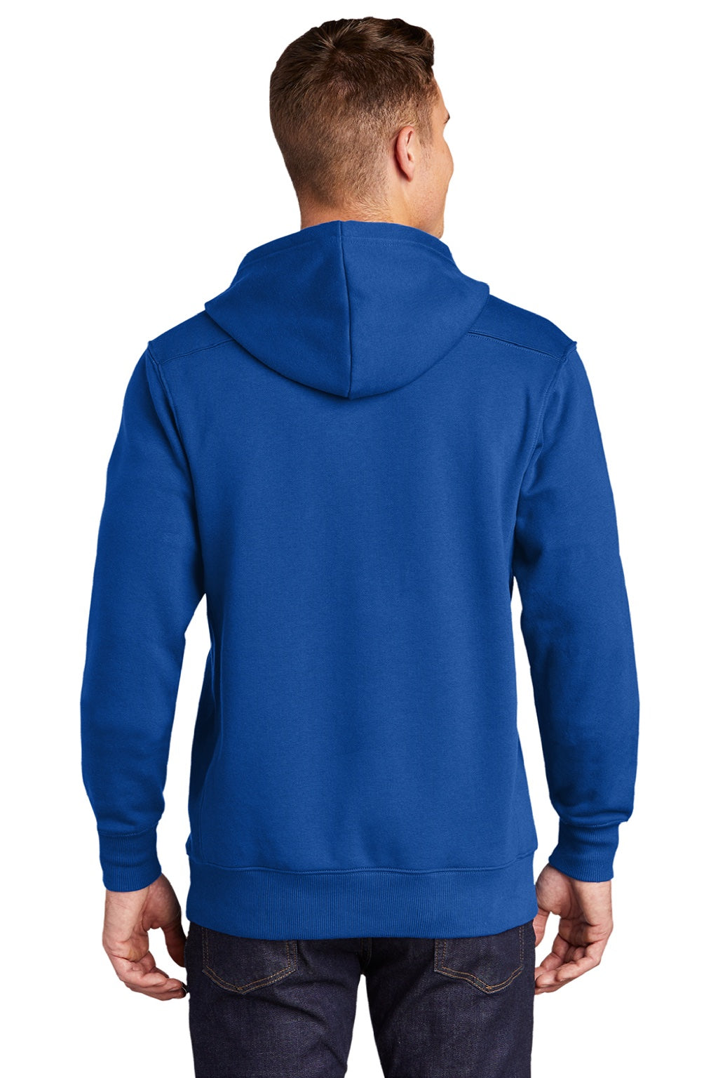 Sport-Tek ST271 Mens Lace Up Fleece Hooded Sweatshirt Hoodie w/ Pouch Pocket True Royal Blue Model Back
