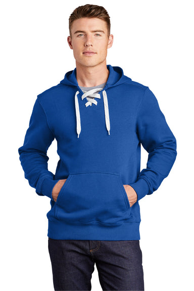 Sport-Tek ST271 Mens Lace Up Fleece Hooded Sweatshirt Hoodie w/ Pouch Pocket True Royal Blue Model Front