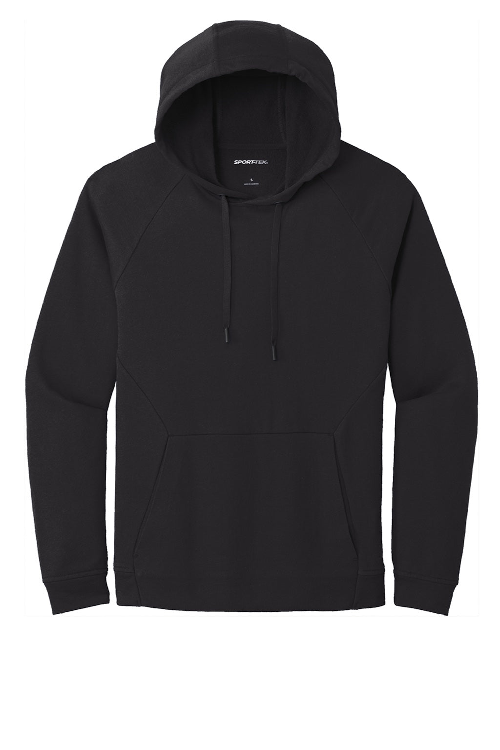 Sport-Tek ST272 Mens French Terry Hooded Sweatshirt Hoodie w/ Pouch Pocket Black Flat Front
