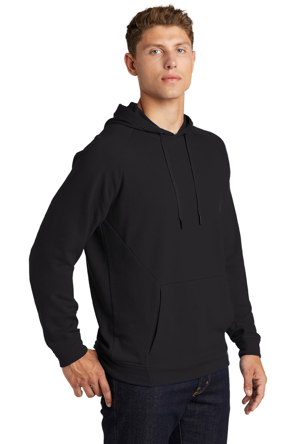 Sport-Tek ST272 Mens French Terry Hooded Sweatshirt Hoodie w/ Pouch Pocket Black Model 3q