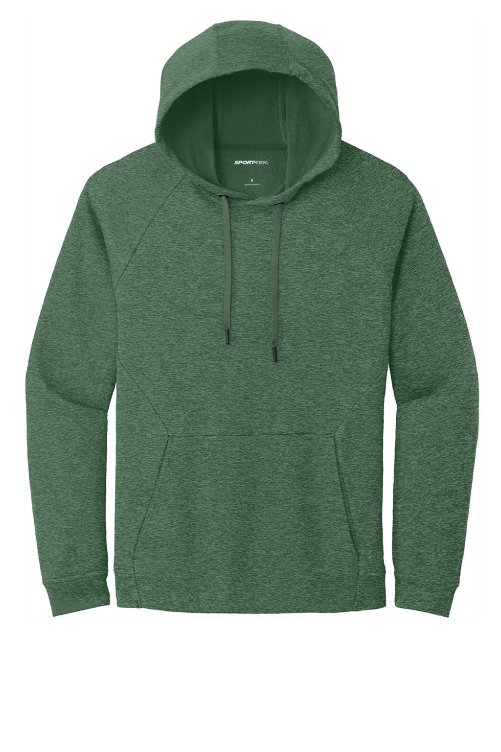 Sport-Tek ST272 Mens French Terry Hooded Sweatshirt Hoodie w/ Pouch Pocket Heather Forest Green Flat Front