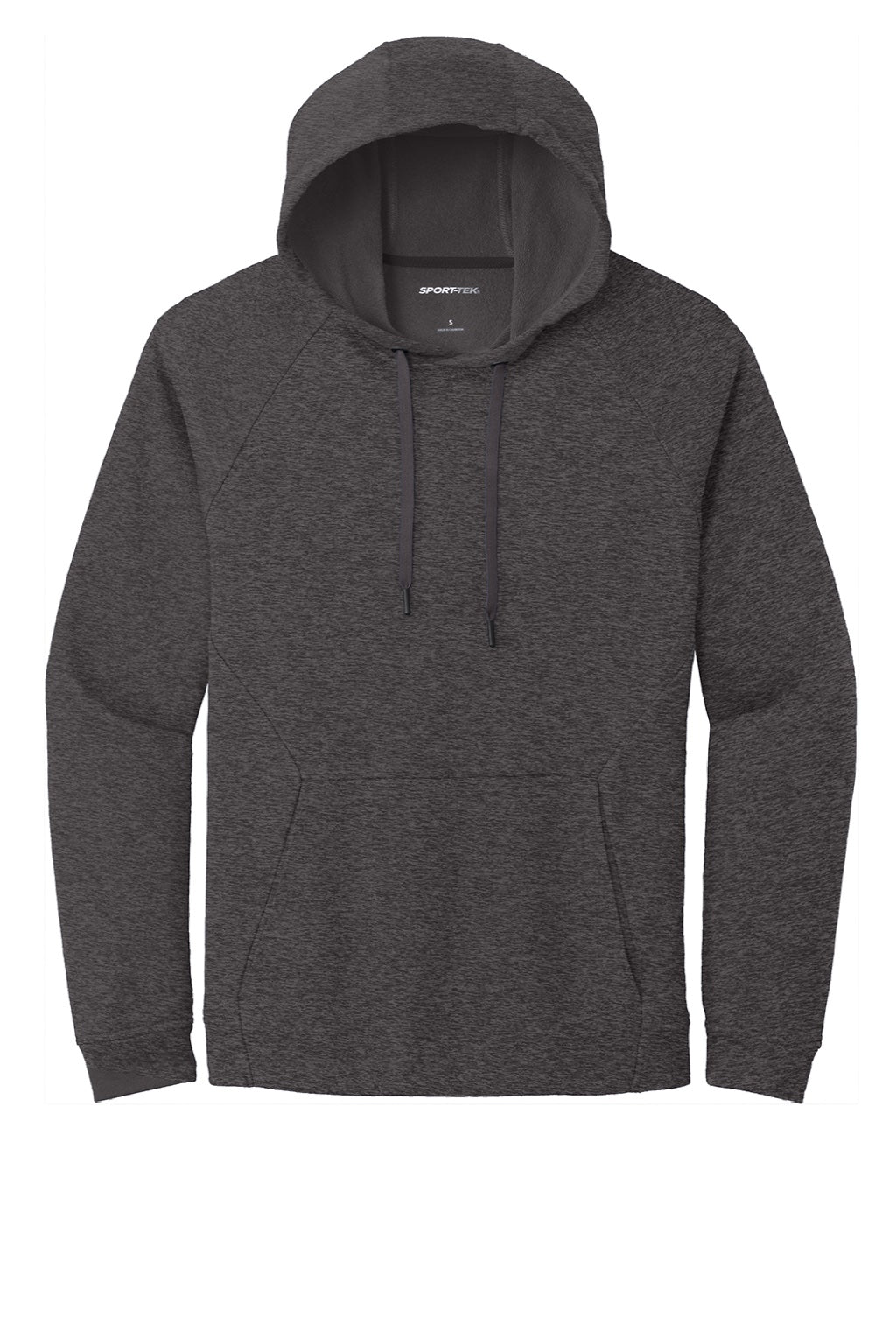 Sport-Tek ST272 Mens French Terry Hooded Sweatshirt Hoodie w/ Pouch Pocket Heather Black Flat Front