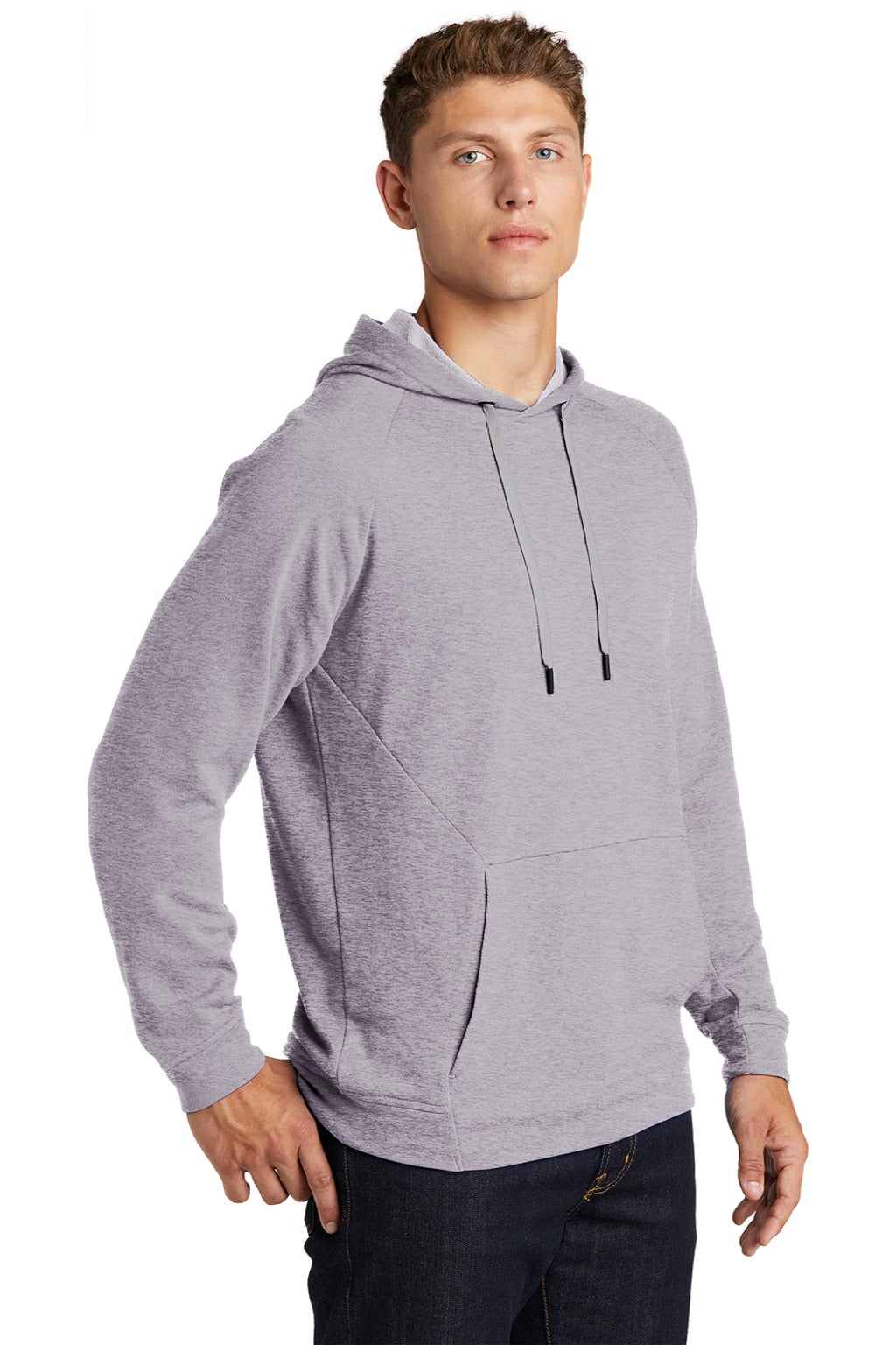 Sport-Tek ST272 Mens French Terry Hooded Sweatshirt Hoodie w/ Pouch Pocket Heather Grey Model 3q