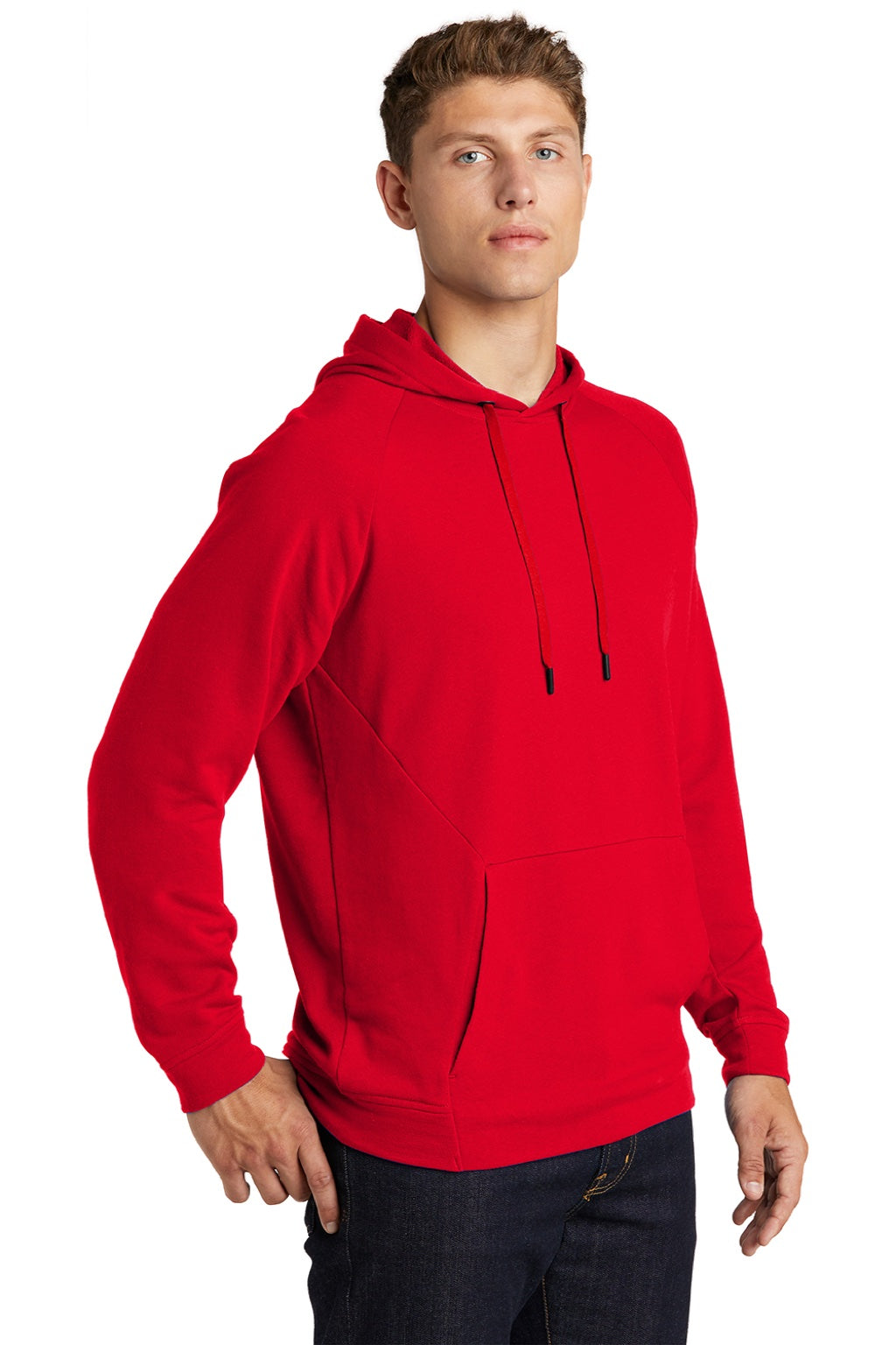 Sport-Tek ST272 Mens French Terry Hooded Sweatshirt Hoodie w/ Pouch Pocket True Red Model 3q
