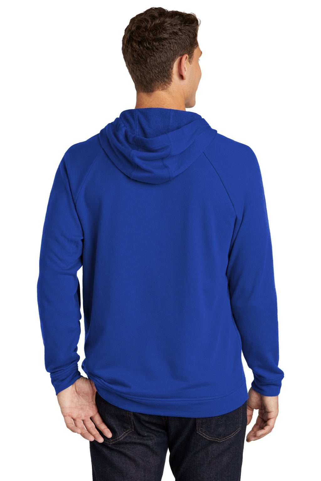 Sport-Tek ST272 Mens French Terry Hooded Sweatshirt Hoodie w/ Pouch Pocket True Royal Blue Model Back