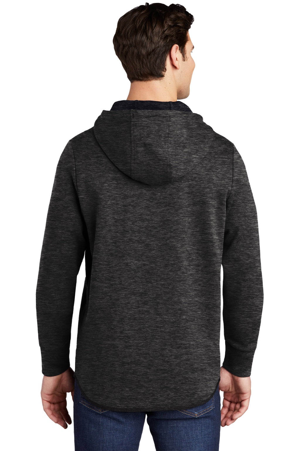 Sport-Tek ST280 Mens Triumph Fleece Hooded Sweatshirt Hoodie w/ Pouch Pocket Heather Black Model Back
