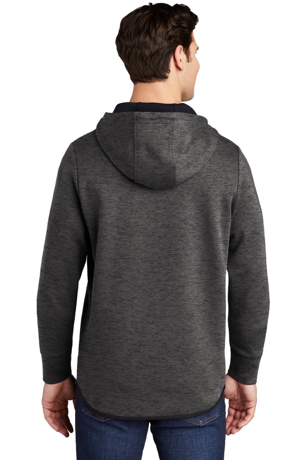 Sport-Tek ST280 Mens Triumph Fleece Hooded Sweatshirt Hoodie w/ Pouch Pocket Heather Dark Grey Model Back
