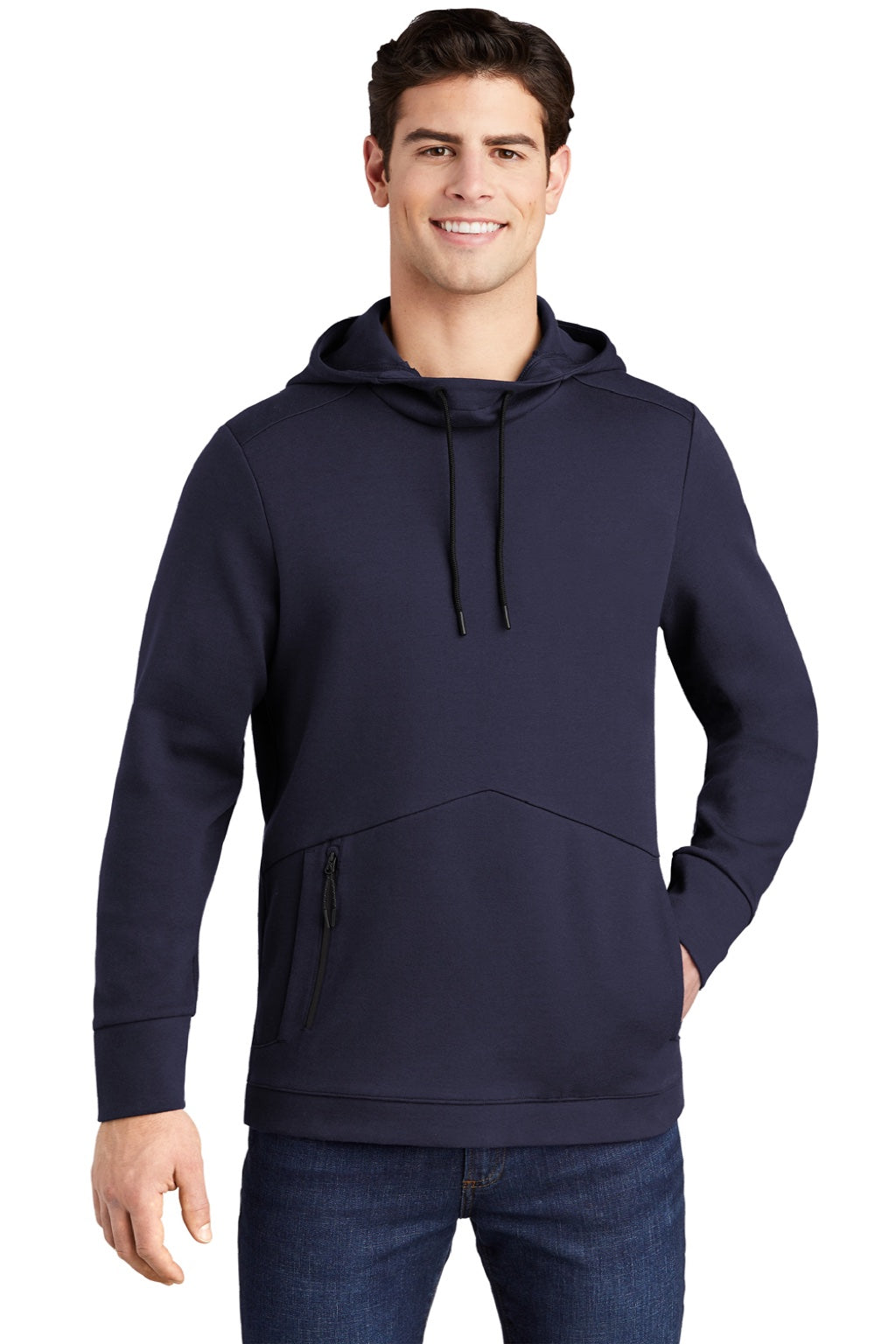 Sport-Tek ST280 Mens Triumph Fleece Hooded Sweatshirt Hoodie w/ Pouch Pocket Navy Blue Model Front
