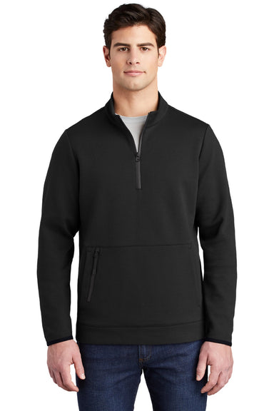 Sport-Tek ST281 Mens Triumph Fleece 1/4 Zip Sweatshirt w/ Pouch Pocket Black Model Front