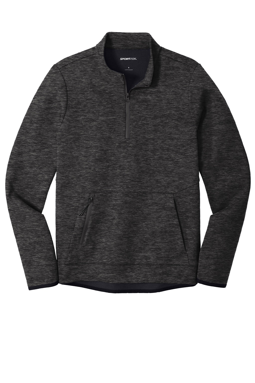 Sport-Tek ST281 Mens Triumph Fleece 1/4 Zip Sweatshirt w/ Pouch Pocket Heather Black Flat Front