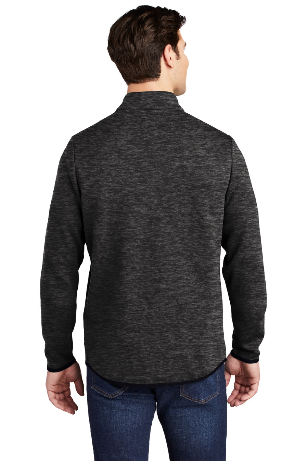 Sport-Tek ST281 Mens Triumph Fleece 1/4 Zip Sweatshirt w/ Pouch Pocket Heather Black Model Back