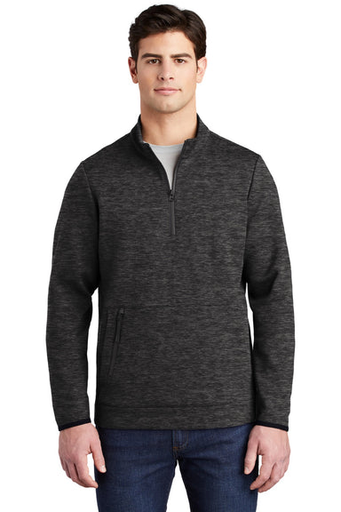 Sport-Tek ST281 Mens Triumph Fleece 1/4 Zip Sweatshirt w/ Pouch Pocket Heather Black Model Front