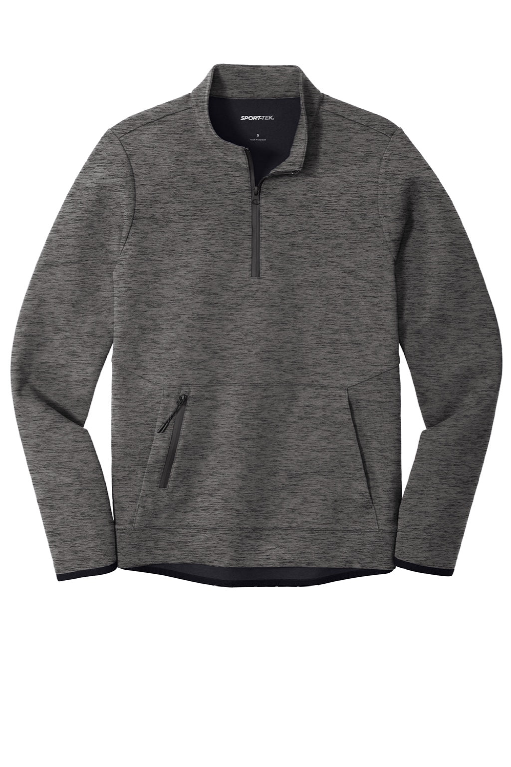 Sport-Tek ST281 Mens Triumph Fleece 1/4 Zip Sweatshirt w/ Pouch Pocket Heather Dark Grey Flat Front