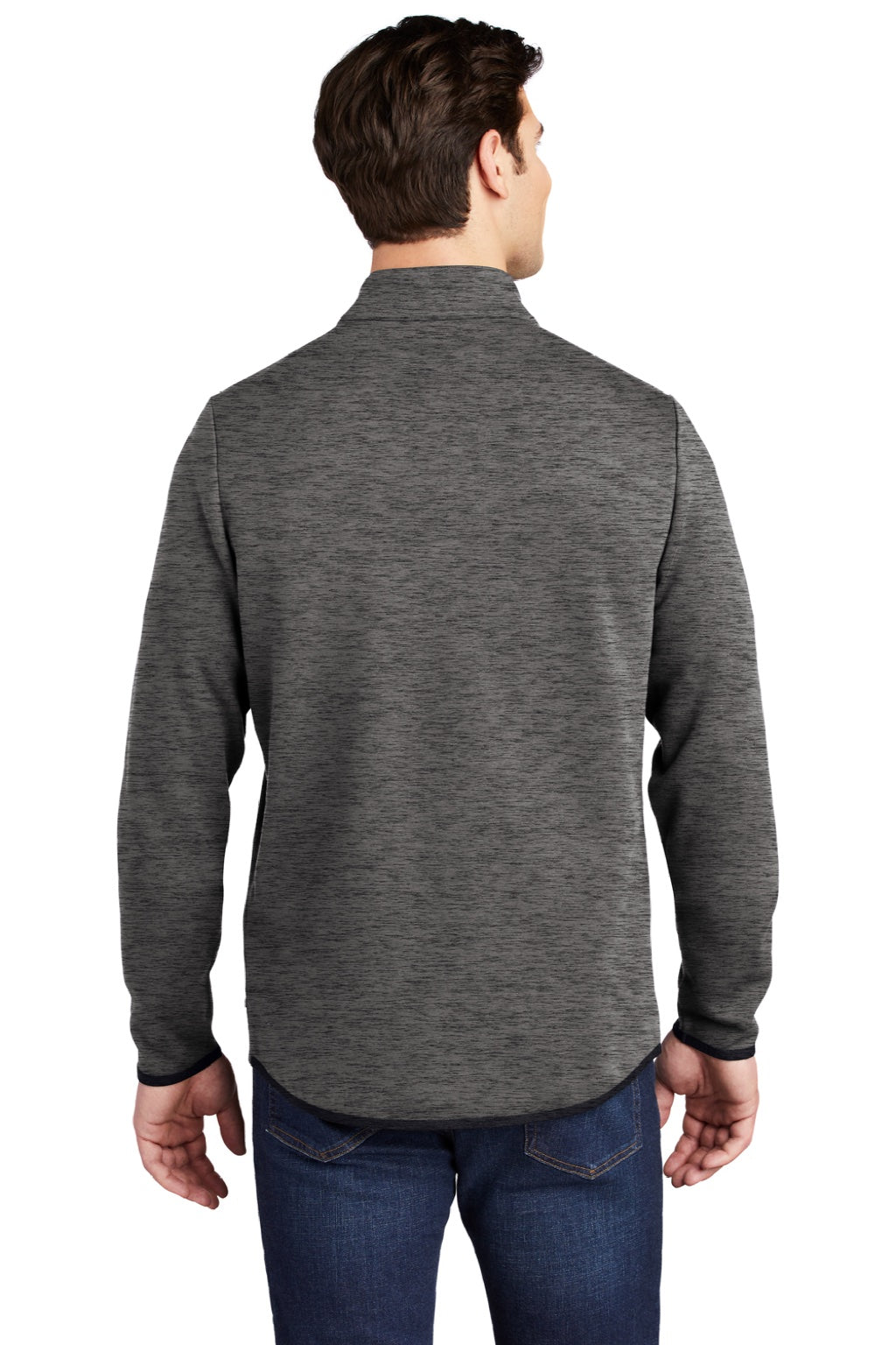 Sport-Tek ST281 Mens Triumph Fleece 1/4 Zip Sweatshirt w/ Pouch Pocket Heather Dark Grey Model Back