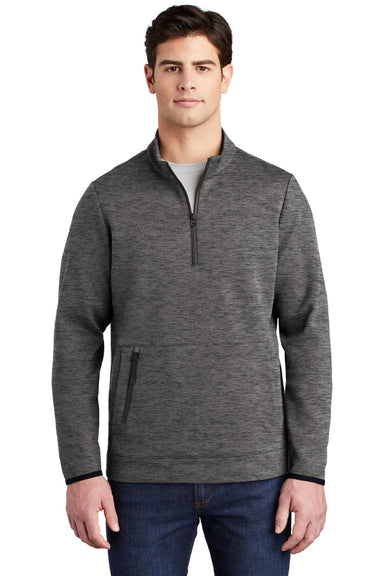 Sport-Tek ST281 Mens Triumph Fleece 1/4 Zip Sweatshirt w/ Pouch Pocket Heather Dark Grey Model Front