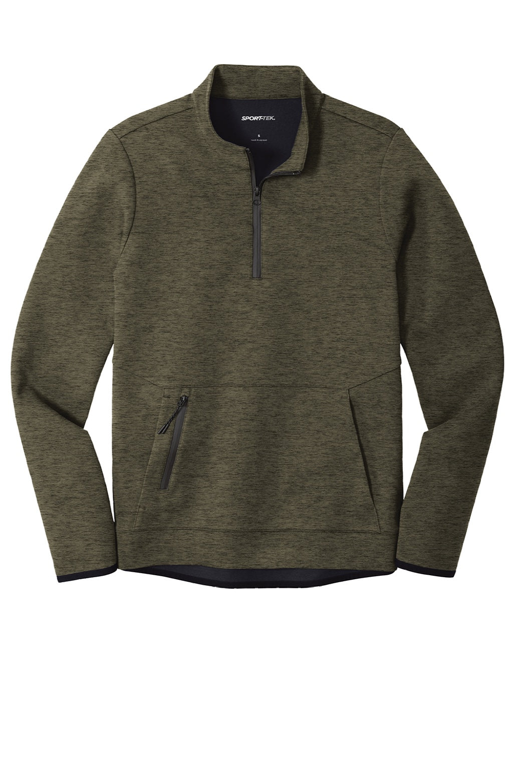 Sport-Tek ST281 Mens Triumph Fleece 1/4 Zip Sweatshirt w/ Pouch Pocket Heather Olive Green Flat Front