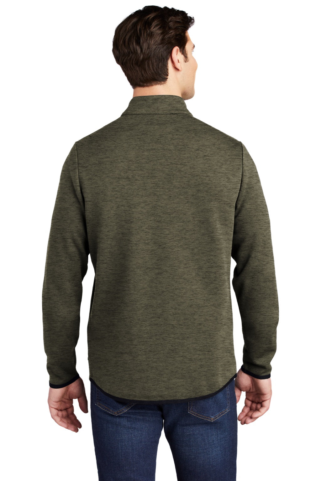 Sport-Tek ST281 Mens Triumph Fleece 1/4 Zip Sweatshirt w/ Pouch Pocket Heather Olive Green Model Back