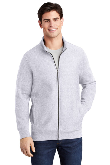 Sport-Tek ST284 Mens Full Zip Sweatshirt w/ Pockets Heather Grey Model Front
