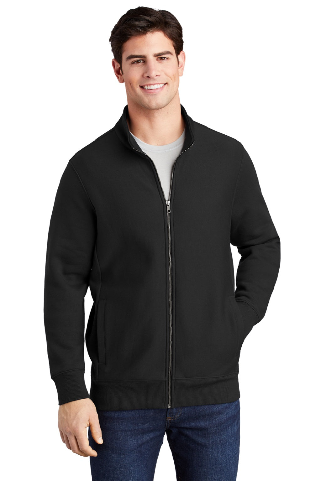 Sport-Tek ST284 Mens Full Zip Sweatshirt w/ Pockets Black Model Front