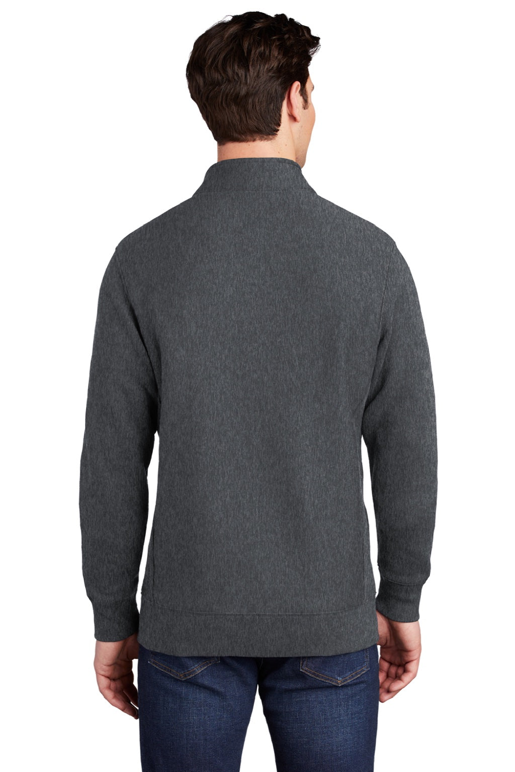 Sport-Tek ST284 Mens Full Zip Sweatshirt w/ Pockets Heather Graphite Grey Model Back