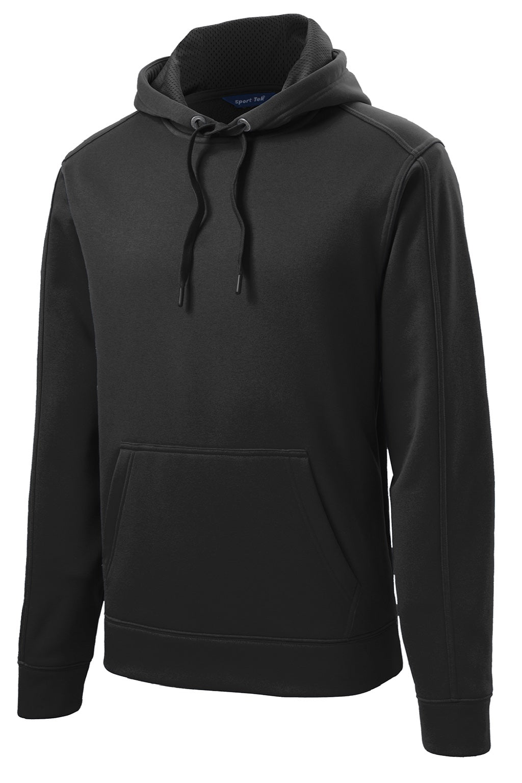 Sport-Tek ST290 Mens Repel Moisture Wicking Hooded Sweatshirt Hoodie w/ Pouch Pocket Black Flat Front