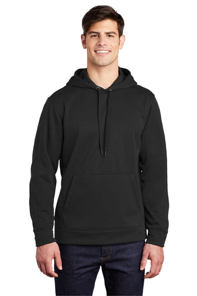 Sport-Tek ST290 Mens Repel Moisture Wicking Hooded Sweatshirt Hoodie w/ Pouch Pocket Black Model Front
